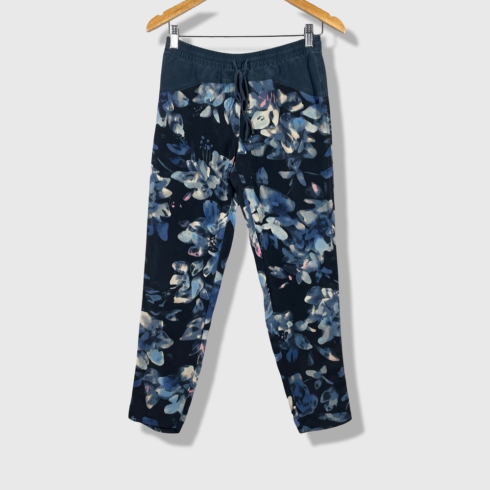 Rebecca Taylor Pants Womens 2 Blue Floral Silk Jogger Boho Chic Casual
